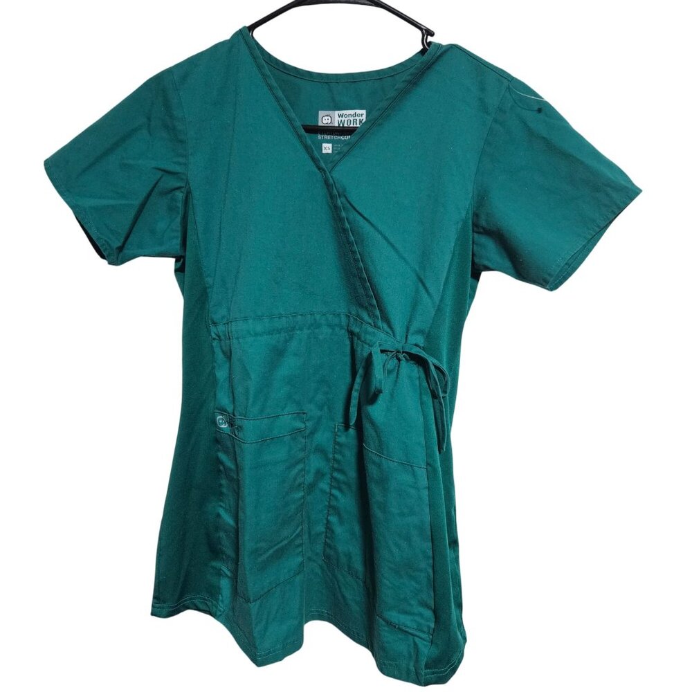 WonderWink Scrub Top Womens Size XS Teal Stretch Short Sleeve Nursing Medical